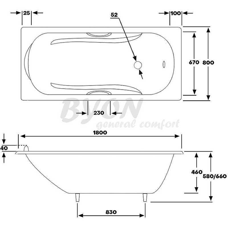 Чугунная ванна Byon Christa 180x80  Н0000307 - 4