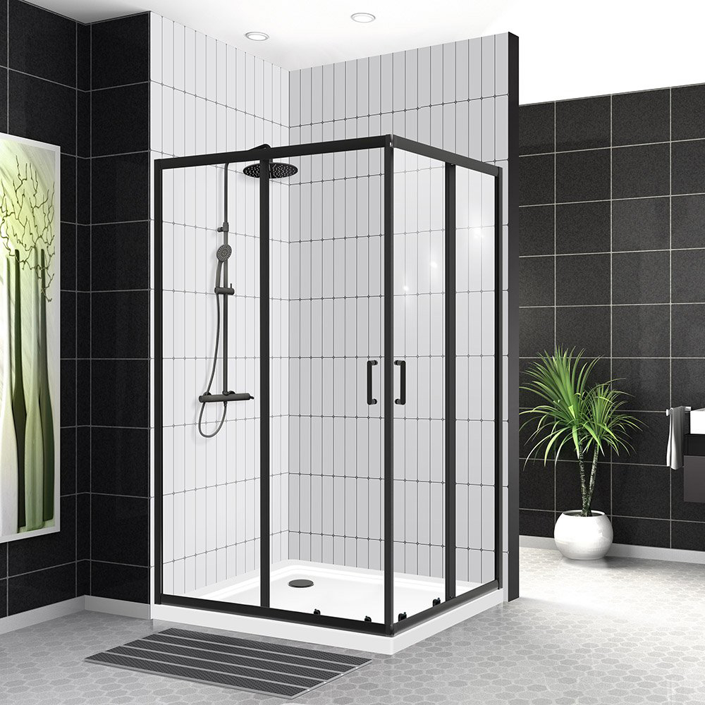 Душевой уголок BelBagno Uno-195 AH 2 120/100 C Nero профиль черный, стекло прозрачное UNO-195-AH-2-120/100-C-NERO - 1