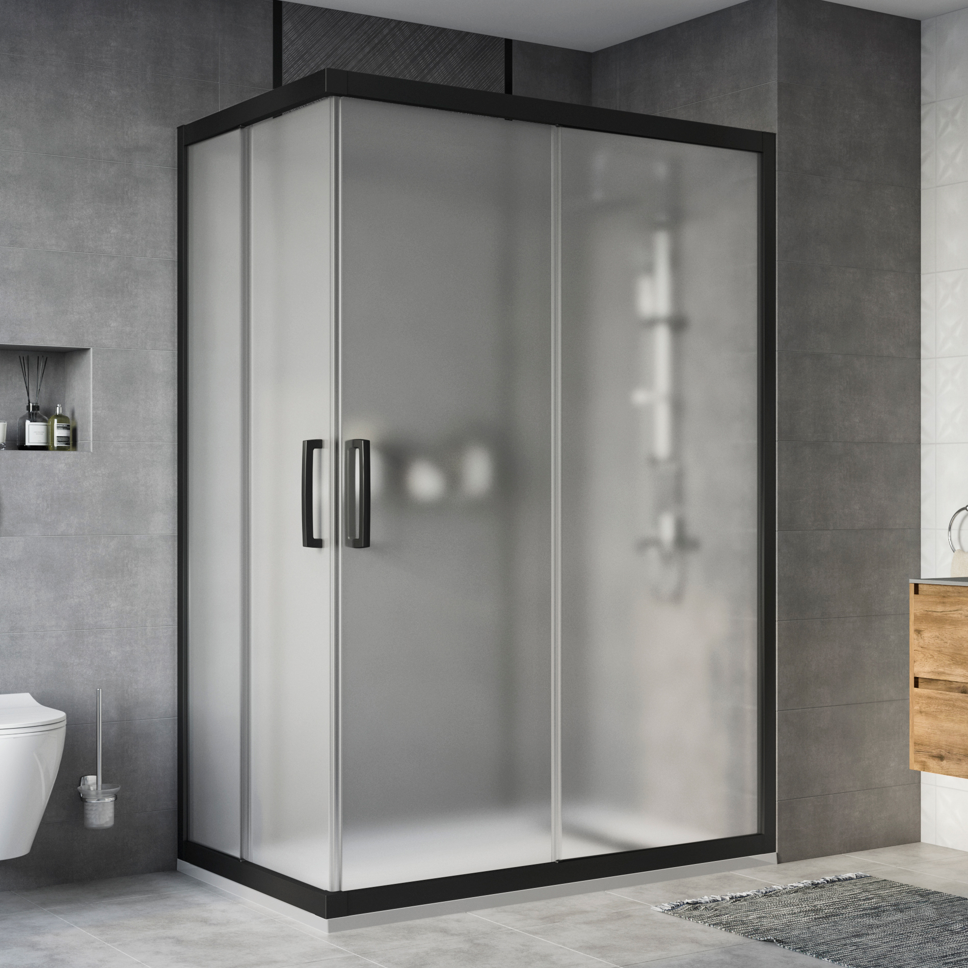 Душевой уголок STWORKI Карлстад DE019RC90140200 140x90 см профиль черный матовый, стекло матовое 3GW133TTKK000 - 0