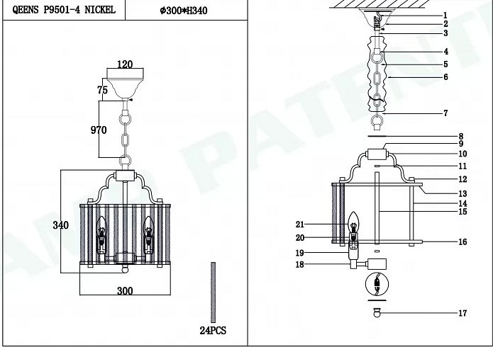Подвесной светильник iLamp Qeens P9501-4 NIC - 1