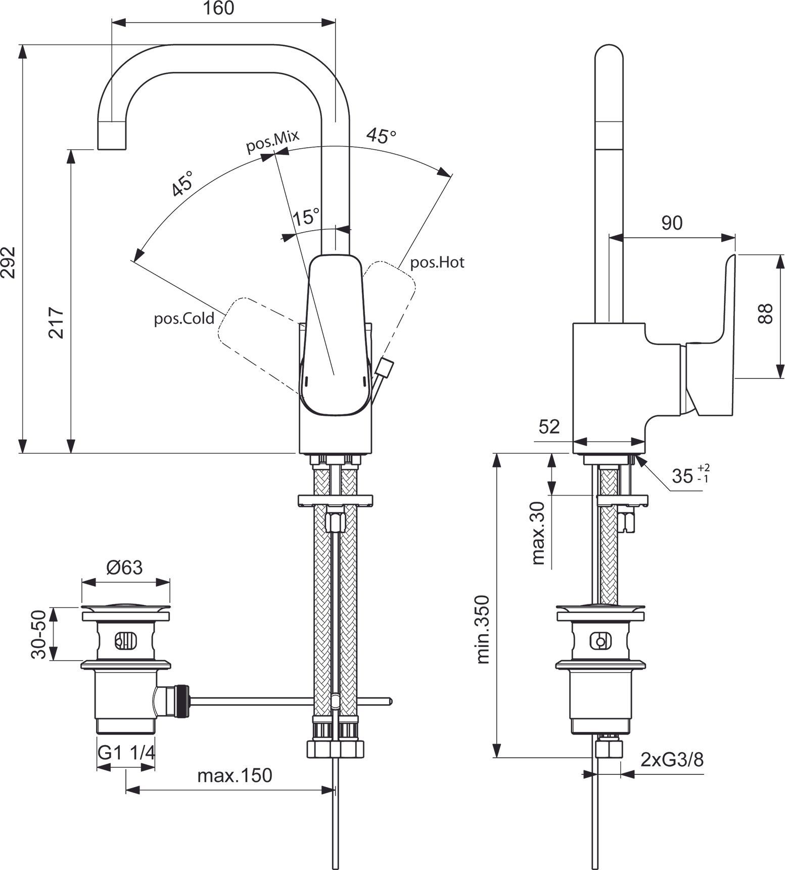 Смеситель для раковины Ideal Standard Ceraplan III хром  B0706AA - 8