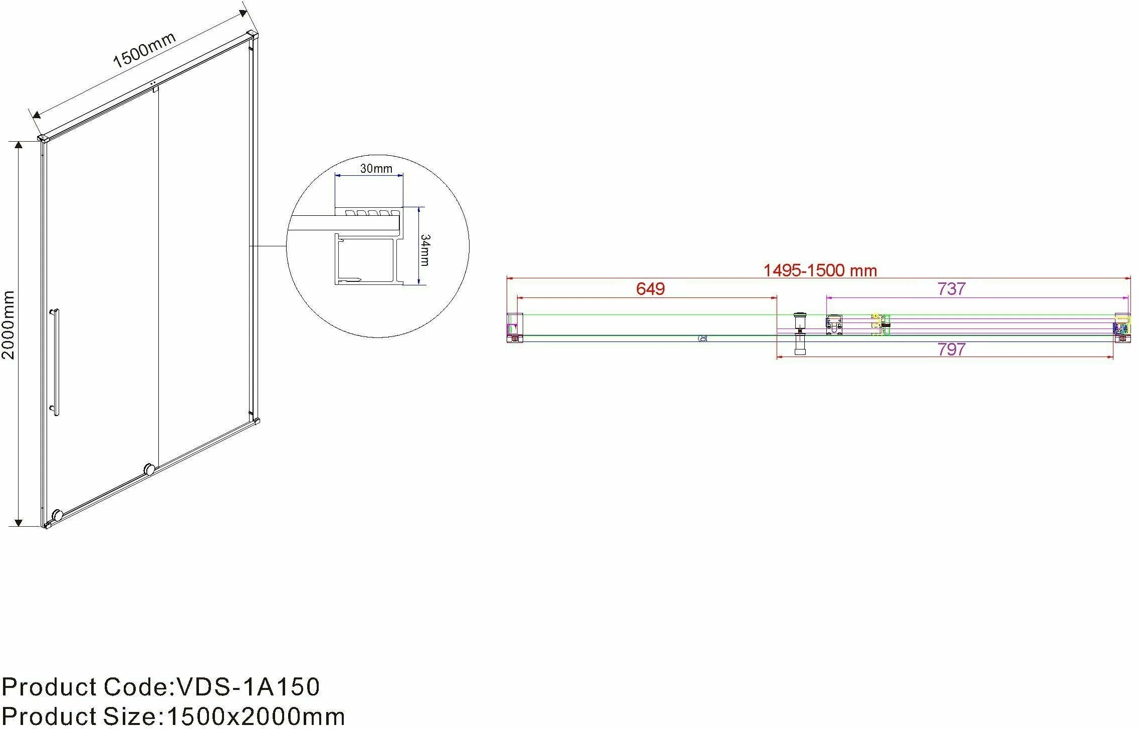 Душевая дверь в нишу Vincea Arno 150х200 профиль хром стекло прозрачное VPS-1A150CL - 5