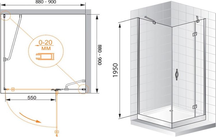 Душевой уголок Cezares Bergamo A1 90 P Cr R BERGAMO-W-A-1-90-P-Cr-R - 5