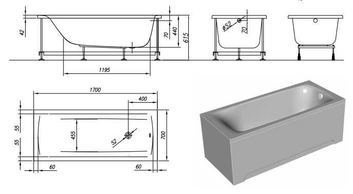 Ванна акриловая Kolpa san Evelin 170x70 белый 5803-01 - 3