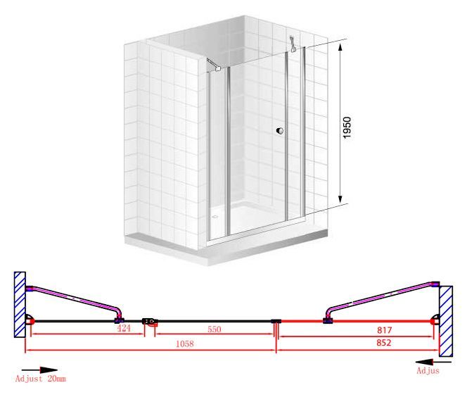 Душевая дверь Cezares Elena 191 хром стекло прозрачное ELENA-W-B-13-90+60/50-C-Cr - 6