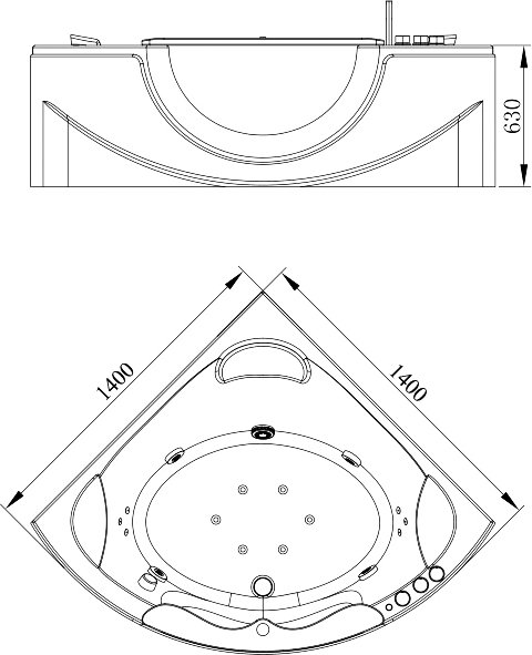 Акриловая ванна Orans OLS-BT65103А 140x140 см 65103A0 - 10