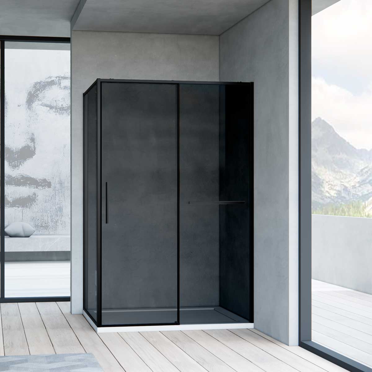 Душевой уголок Vincea Slim Soft 120х90 профиль черный стекло тонированное  VSR-1SS9012CGB - 0