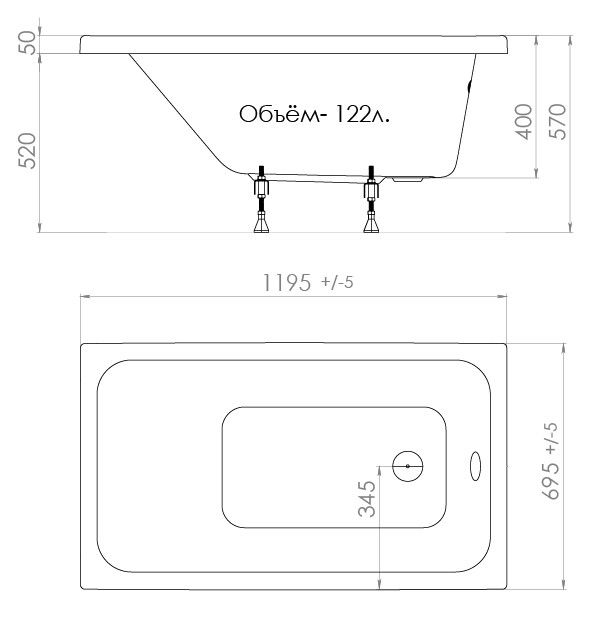 Акриловая ванна Triton Ультра 120x70 Щ0000017400 - 1