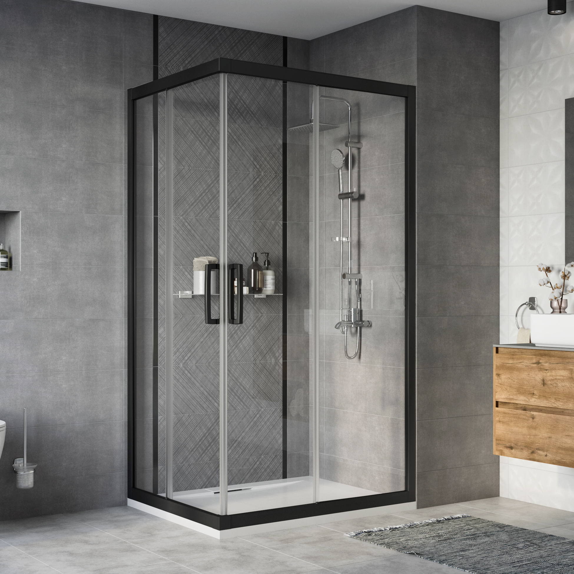 Душевой уголок STWORKI Карлстад DE019RC90110200BLK 110x90 см профиль черный матовый 3GW068TTKK000 - 0