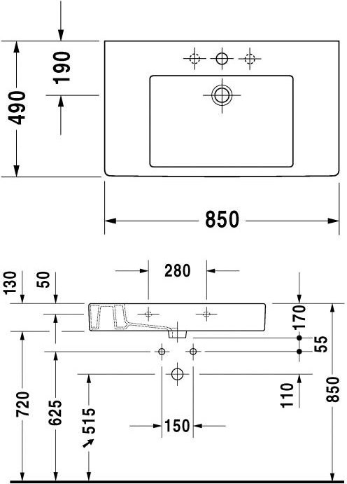 Раковина Duravit Vero 0329850000 85 см - 7