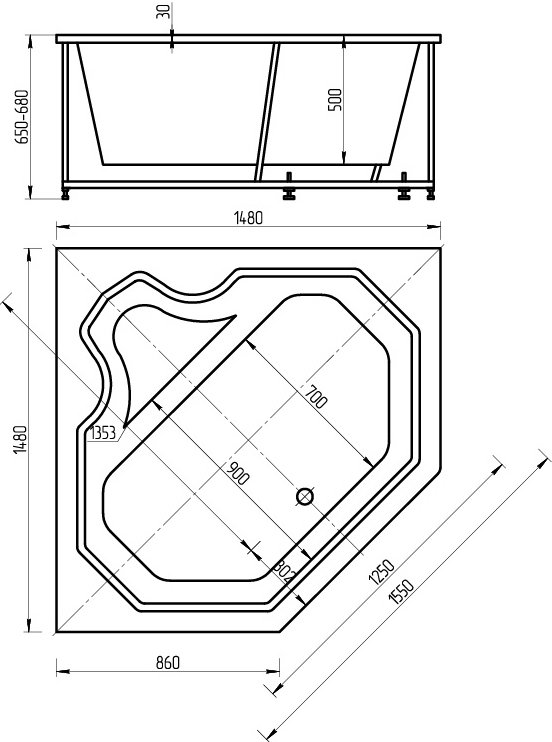 Акриловая ванна Акватек Лира вклеенный каркас LIR150-0000032 - 4