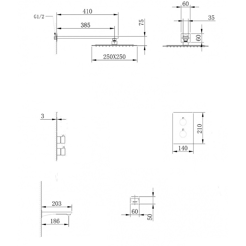 Душевая система Abber Wasser Insel с термостатом белая AF8050W - 1