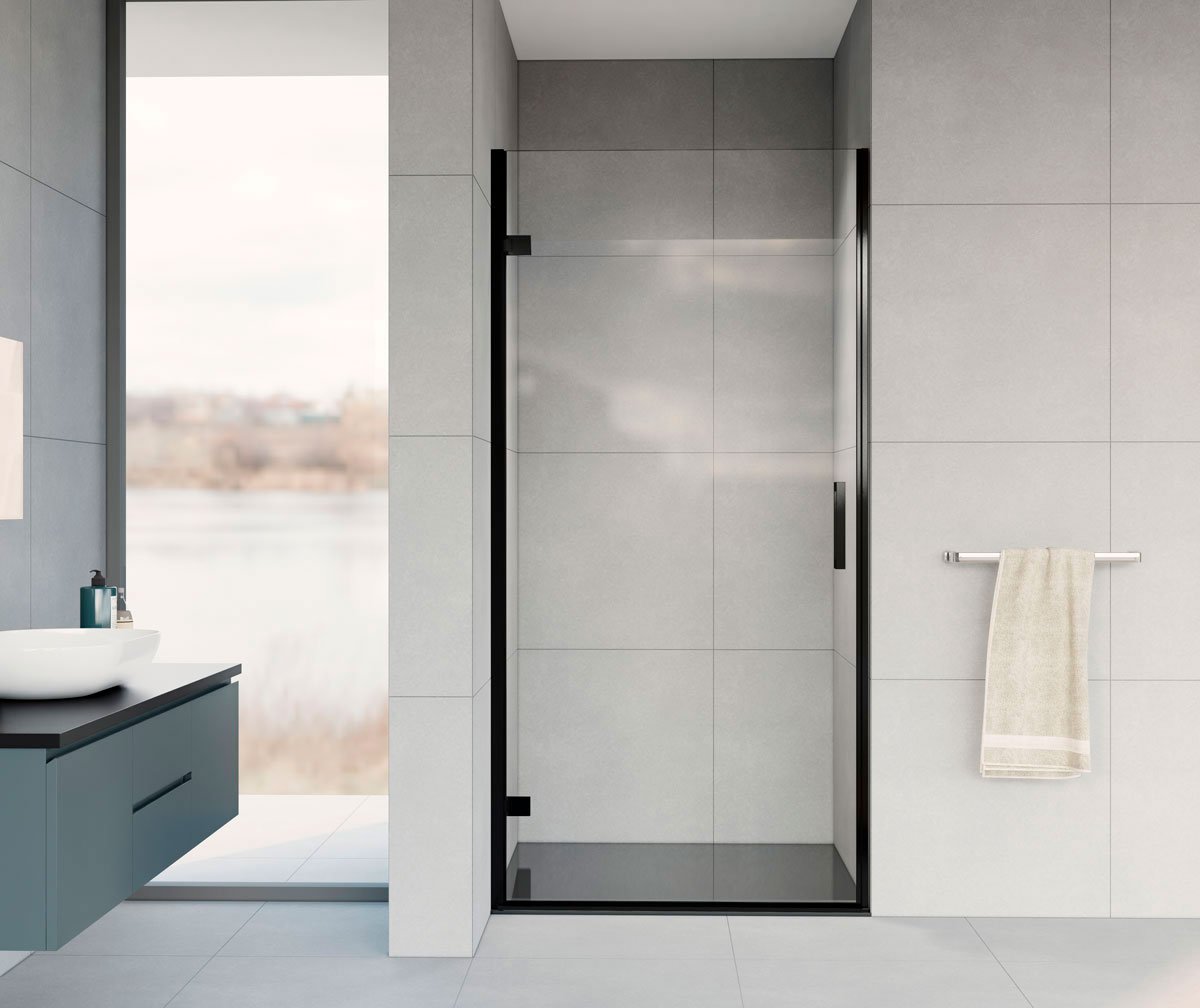 Душевая дверь в нишу Vincea Flex VDP-1F900CLB 90 см, хром, черный профиль, стекло прозрачное - 1