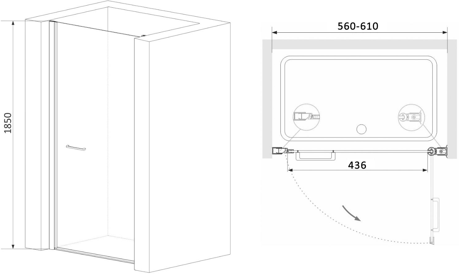 Душевая дверь в нишу RGW Passage PA-03 (560-610)х1850 04080306-11 - 2