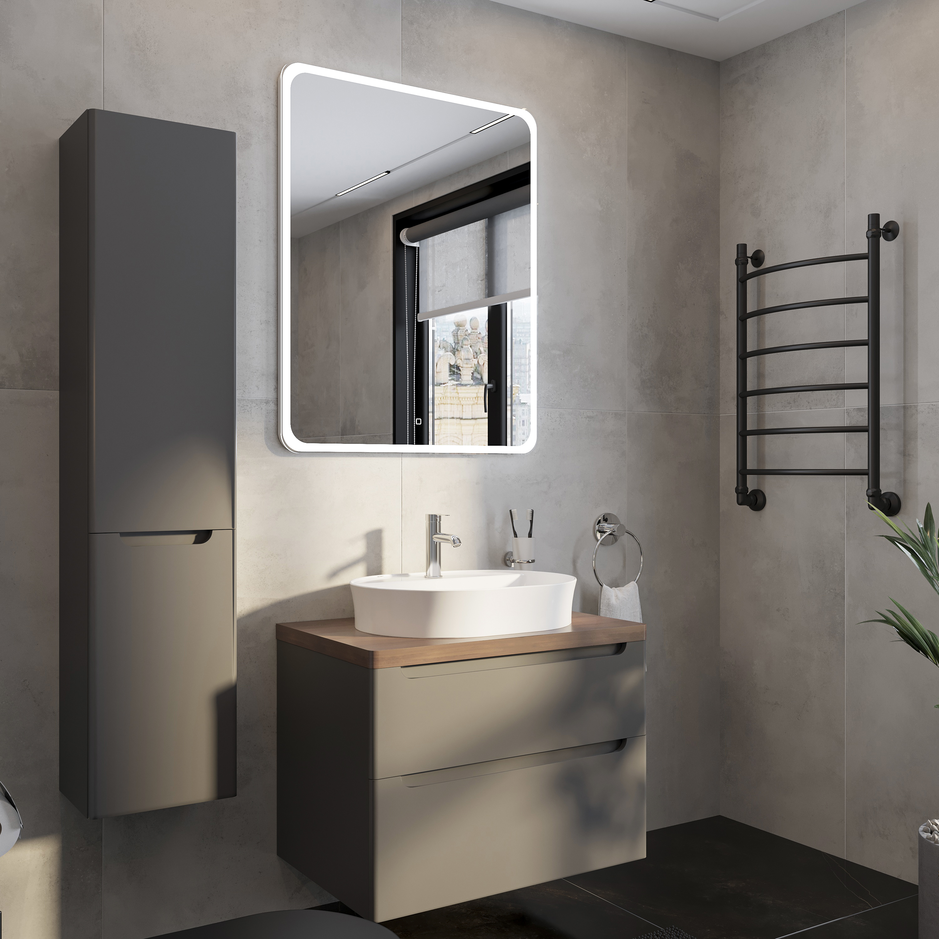 Тумба с раковиной STWORKI Берген 80 серая с темной столешницей, Bocchi Slim Line 1600-001-0126 568177 - 2