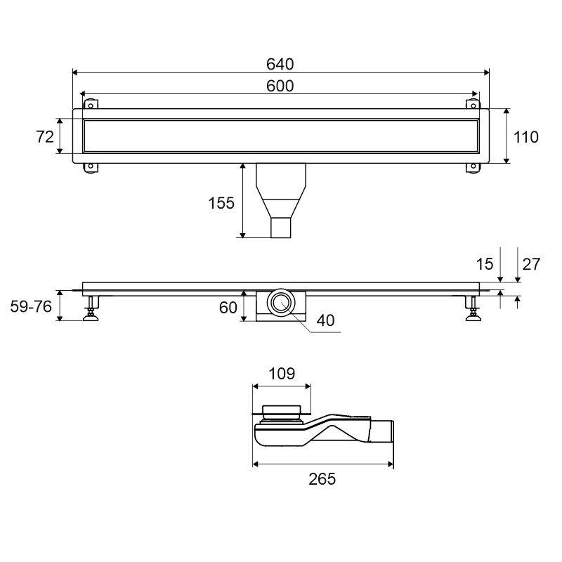 Душевой лоток Excellent Stilio 60 под облицовку плиткой хром INEX.1515.600.P.SNP - 2