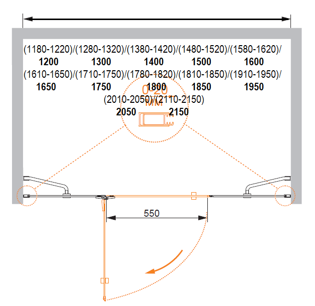 Душевая дверь Cezares Bergamo 120 хром стекло прозрачное BERGAMO-W-B-13-30+60/30-C-Cr-R - 1