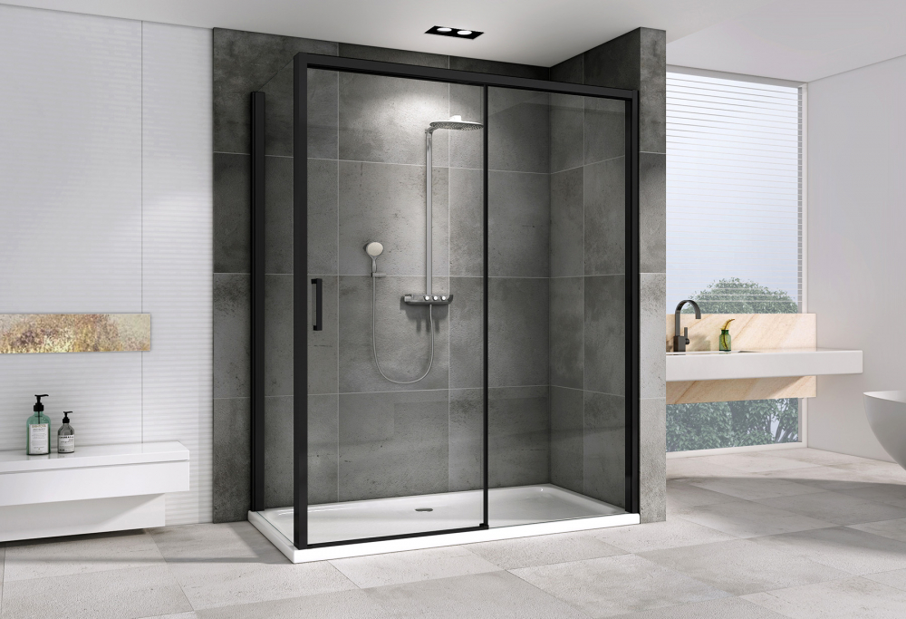 Душевой уголок Abber Komfort 120х100 профиль черный стекло прозрачное AG93120B-S102B - 1