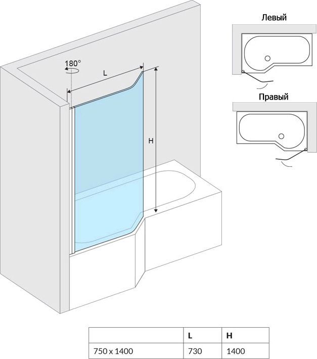 Шторка для ванны Excellent Be Spot 75х144 R профиль хром стекло прозрачное KAEX.2309.750.PR - 5
