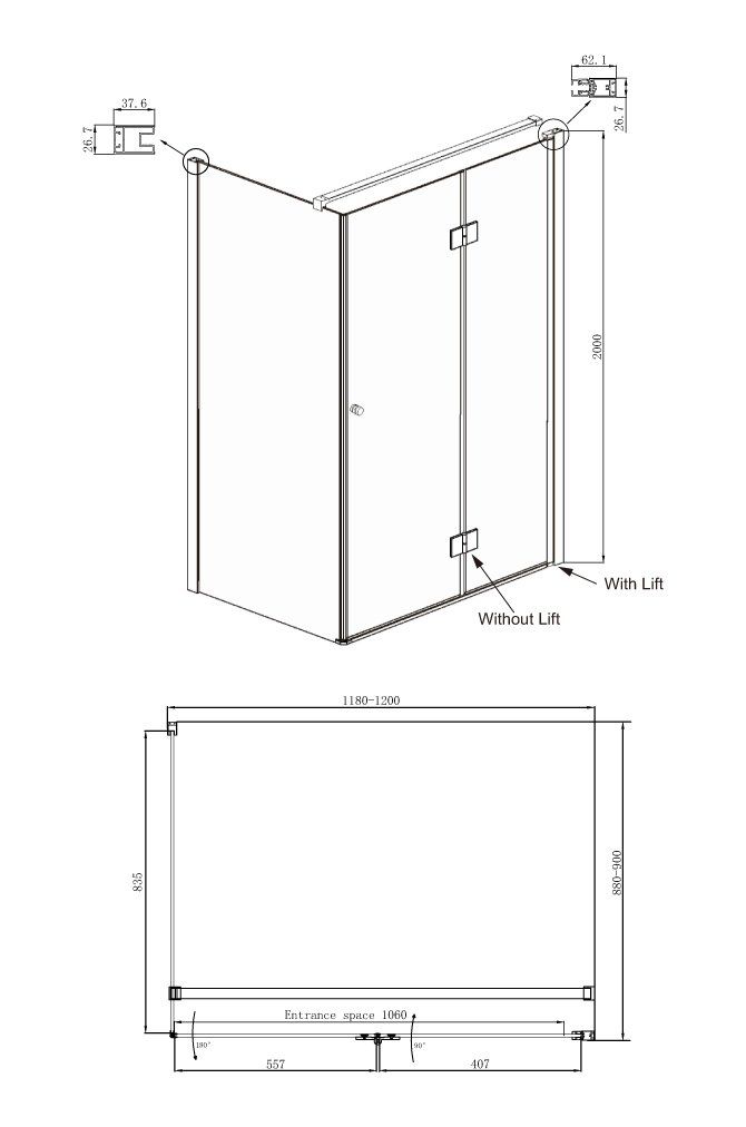 Душевой уголок Ambassador Diamond 12011108R 120х90 см - 9