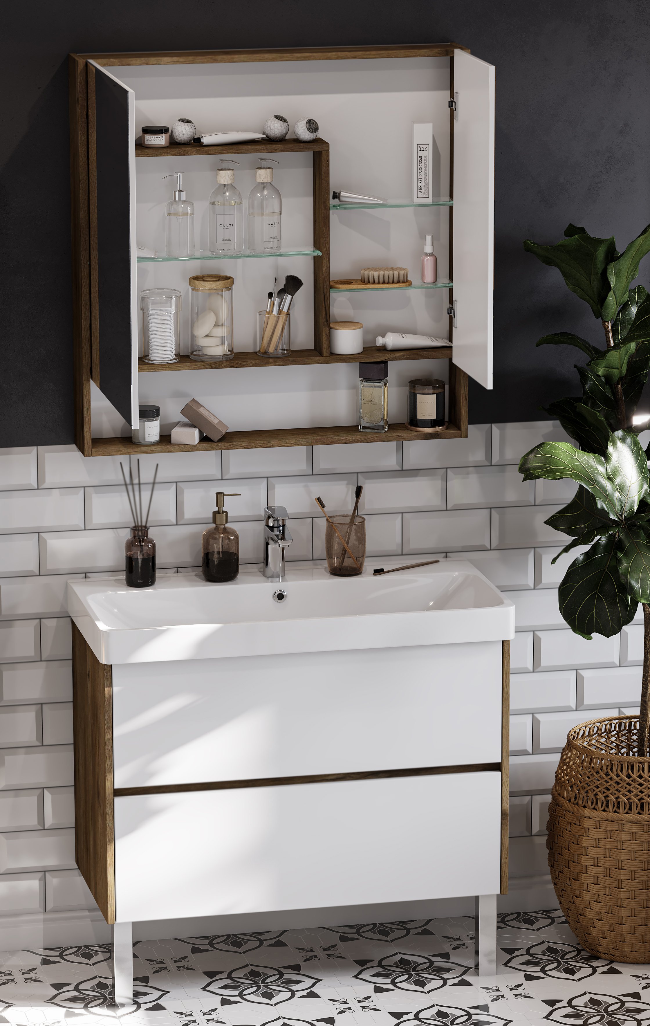 Зеркало-шкаф Aquaton Сканди 90 белый - светлое дерево 1A252302SDZ90 - 4