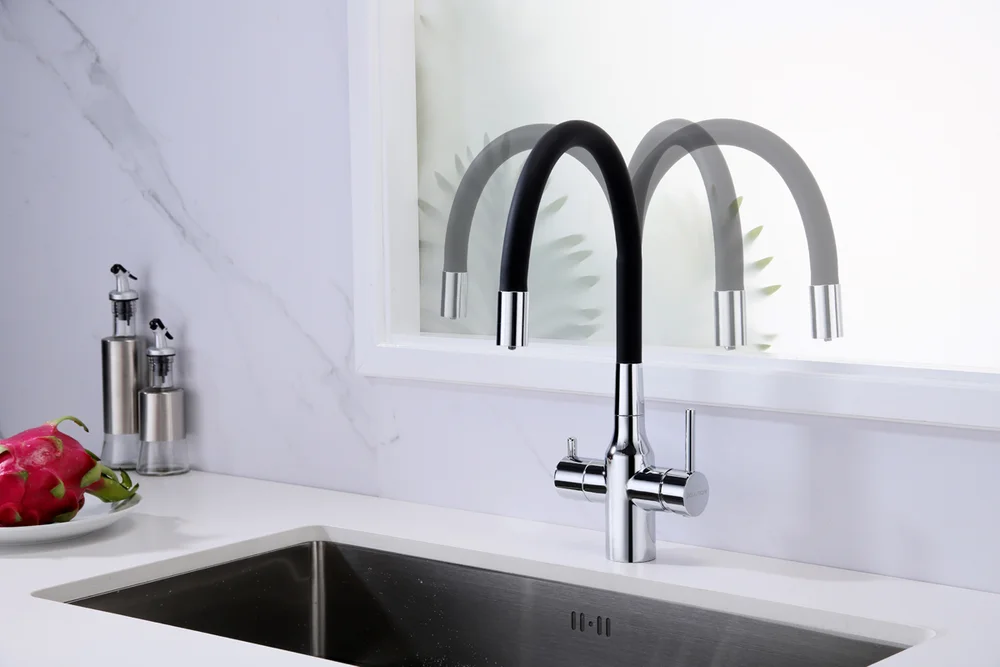 Смеситель для кухни Paulmark Salix с гибким изливом хром - черный матовый Sa213419-CR - 5