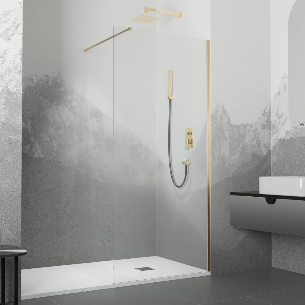 Душевая перегородка RGW Walk In WA-10G 90х195 профиль золото стекло прозрачное 02101009-16 - 0
