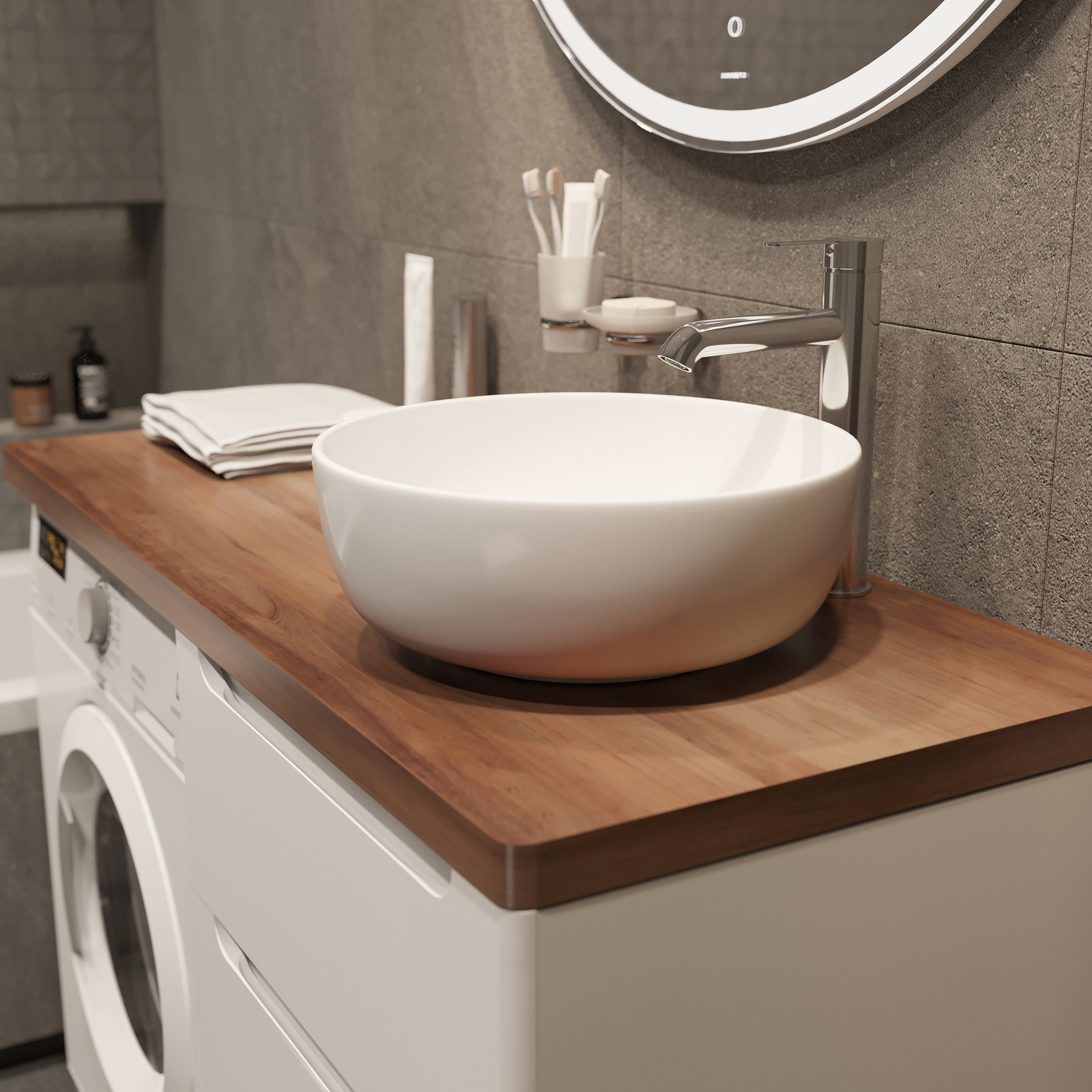 Тумба с раковиной STWORKI Берген 60 белая с темной столешницей 122, Moon 1, L 549683 - 4