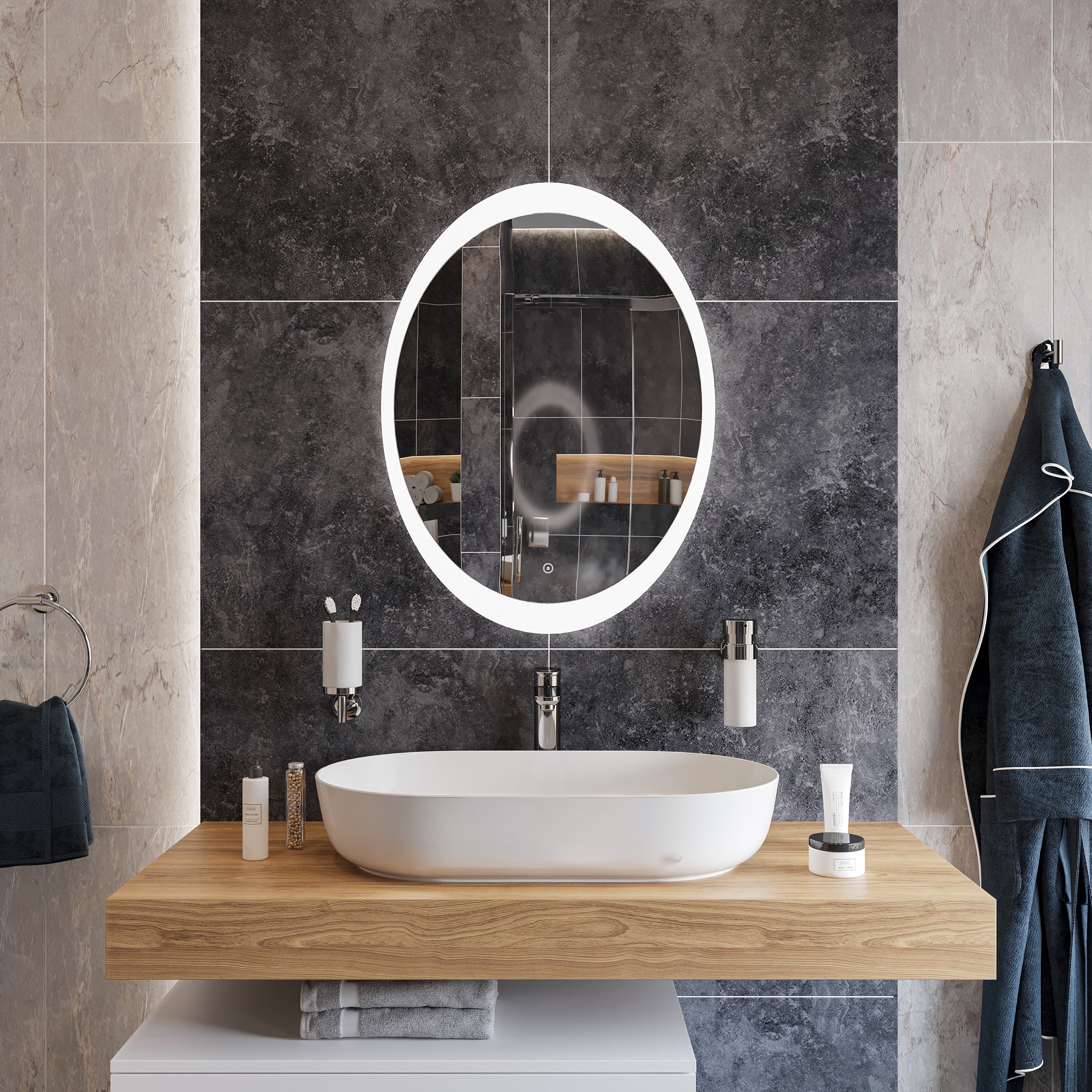 Зеркало DIWO Ярославль 57 с подсветкой, овальное, сенсорный выключатель, в современном стиле ЗЛП1740 - 1