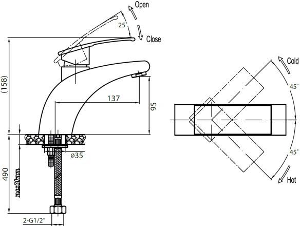 Смеситель Cezares Turbolenza C LS 01 W0 для раковины TURBOLENZA-C-LS-01-W0 - 3
