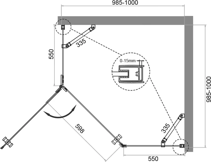 Душевой уголок BelBagno Kraft 100х100 L профиль хром стекло прозрачное KRAFT-P-1-100-C-Cr-L - 6