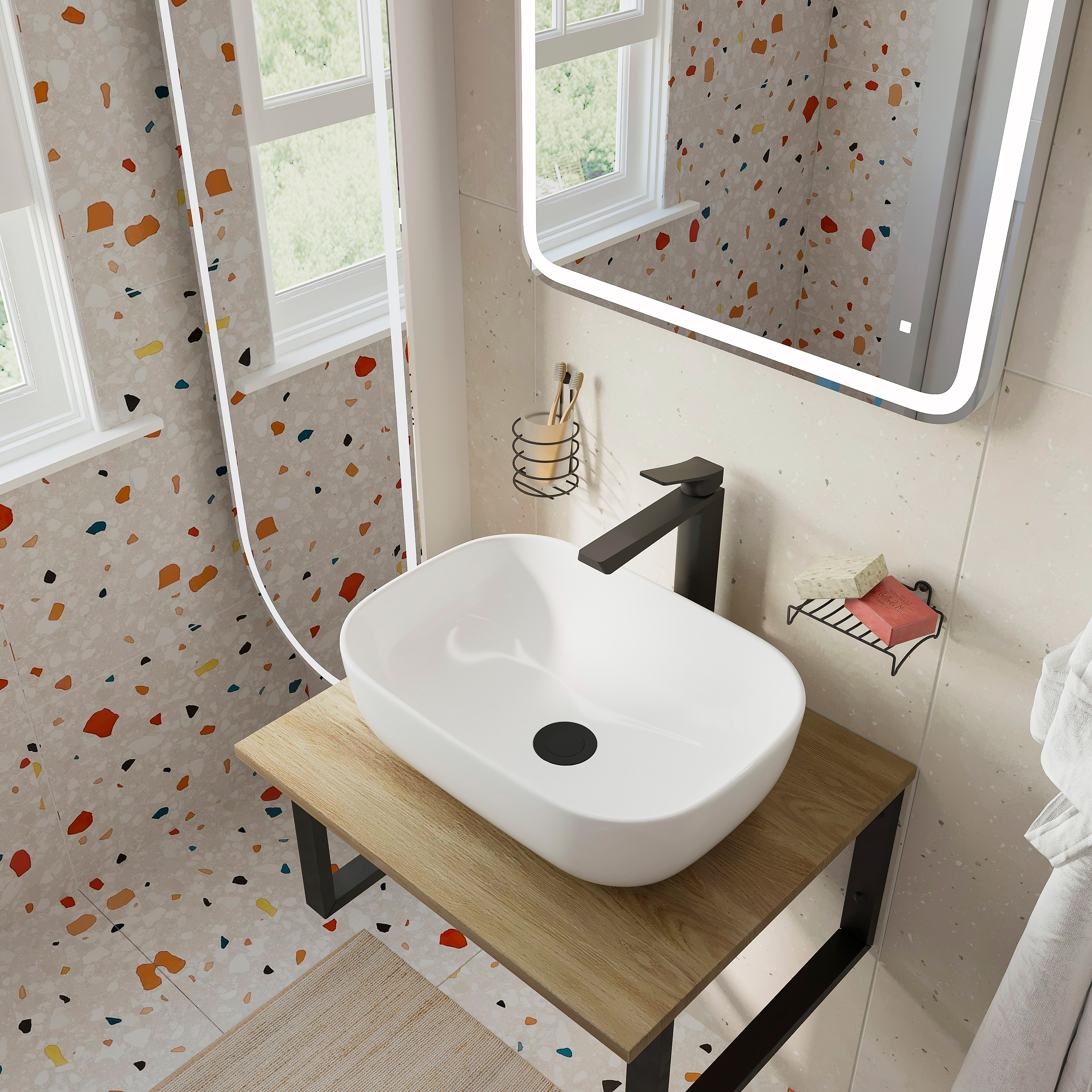 Столешница с раковиной DIWO Элиста 60 светлое дерево, с раковиной Moduo 50 Square 554627 - 3