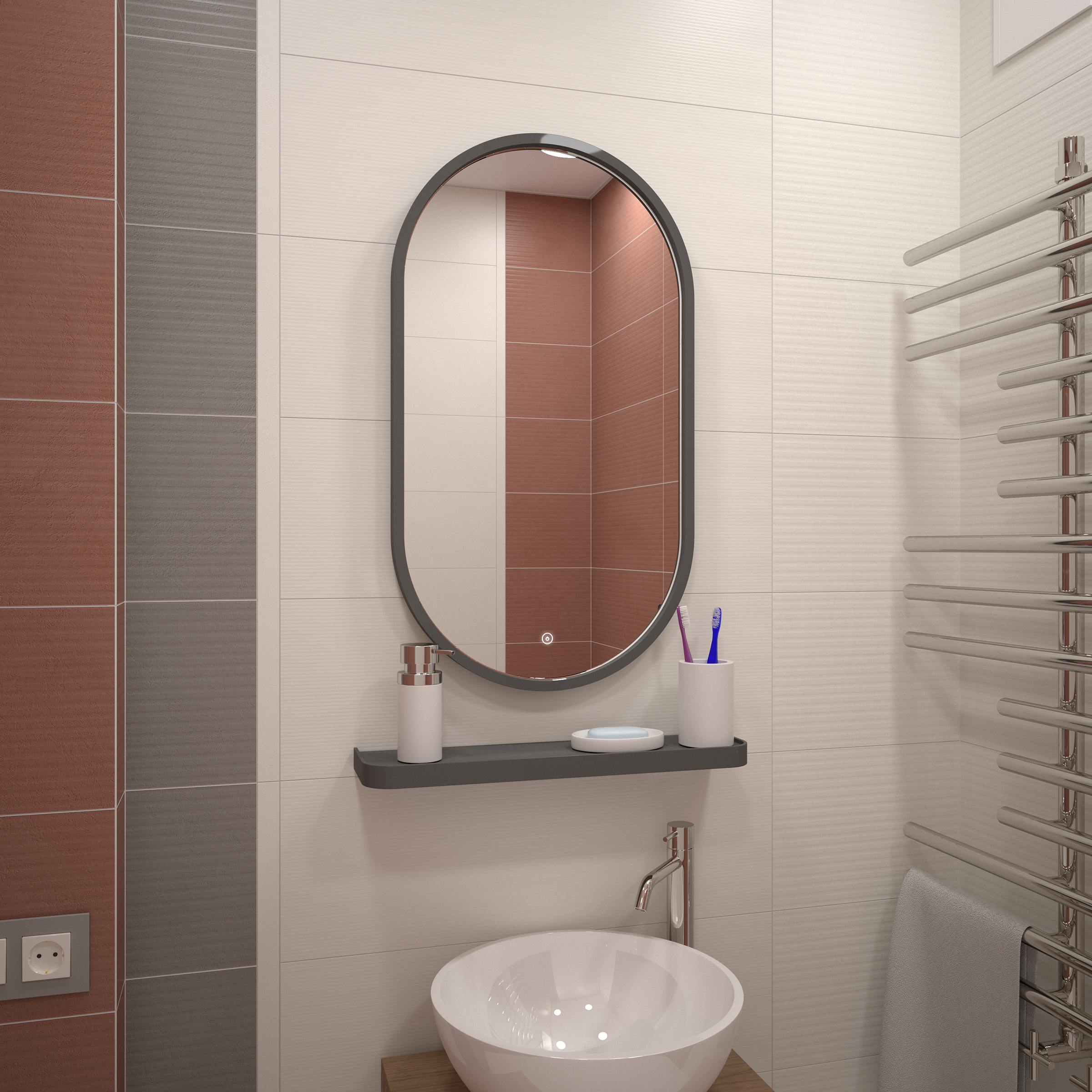 Зеркало DIWO Казань 45 серое, с подсветкой, овальное, в стиле лофт, сенсорное управление ЗЛП1721 - 6