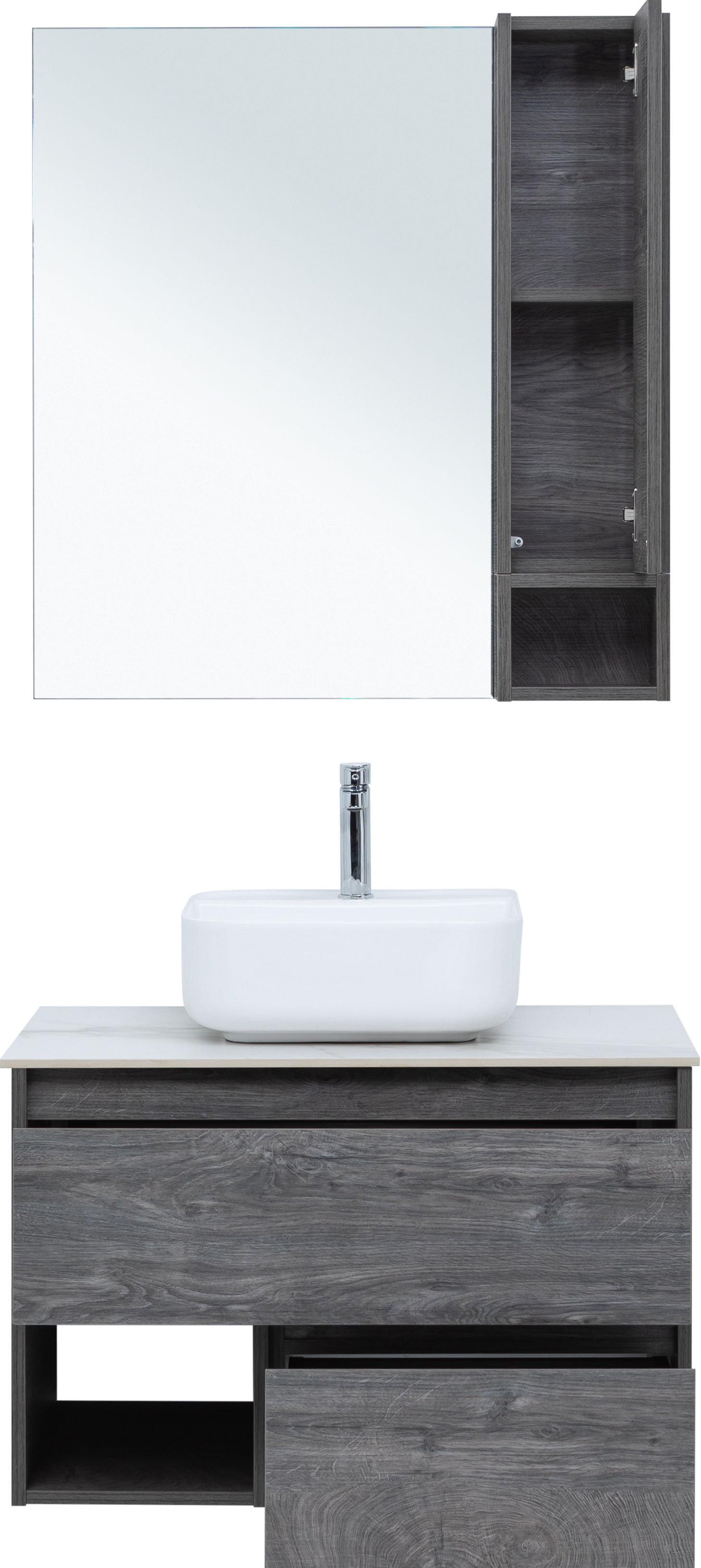Мебель для ванной STWORKI Карлстад 75 дуб рошелье, монте тиберио, в стиле лофт, под дерево, серая, подвесная 425254 - 8