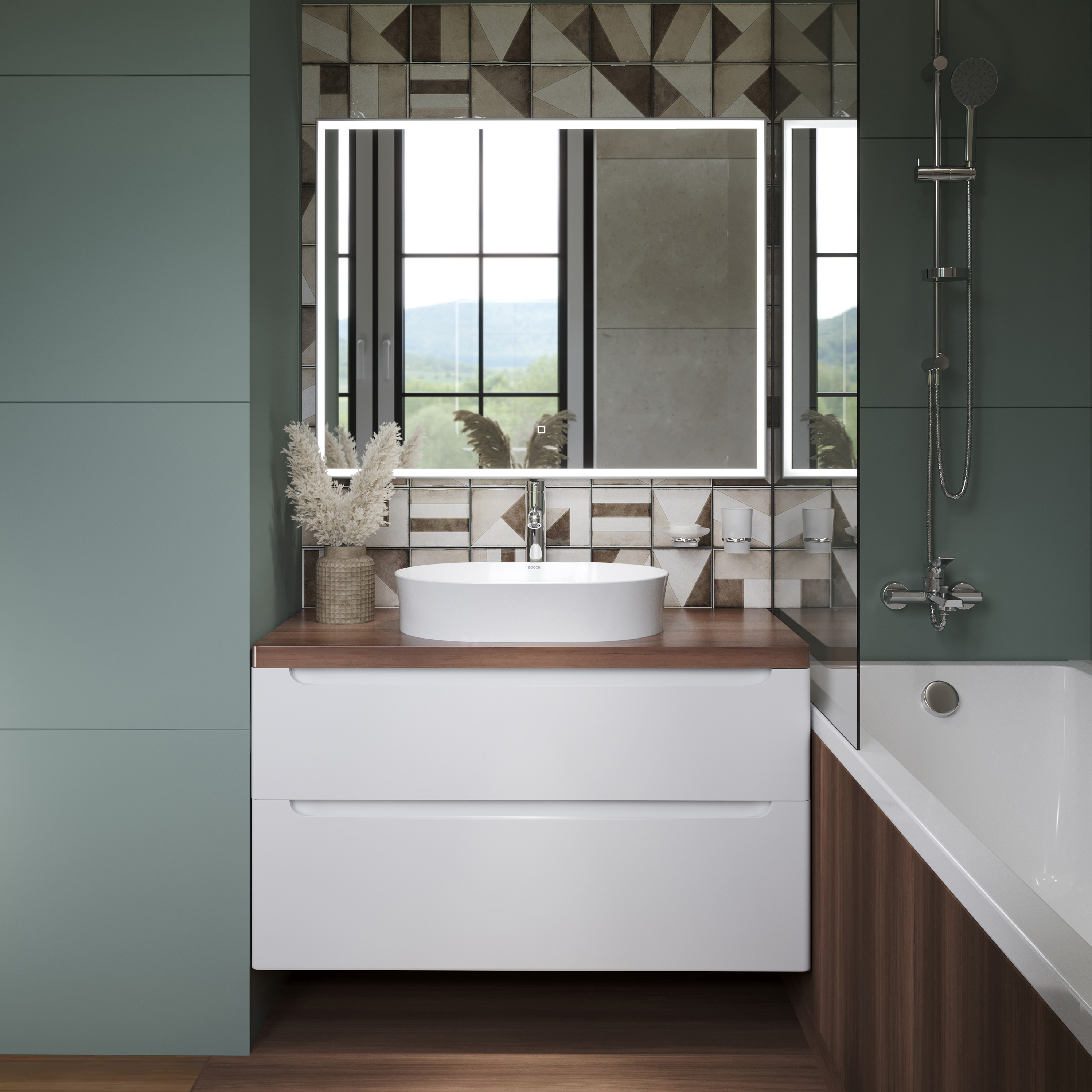 Тумба с раковиной STWORKI Берген 100 белая с темной столешницей, раковина Bocchi Sottile 1521-001-0125 566625 - 1