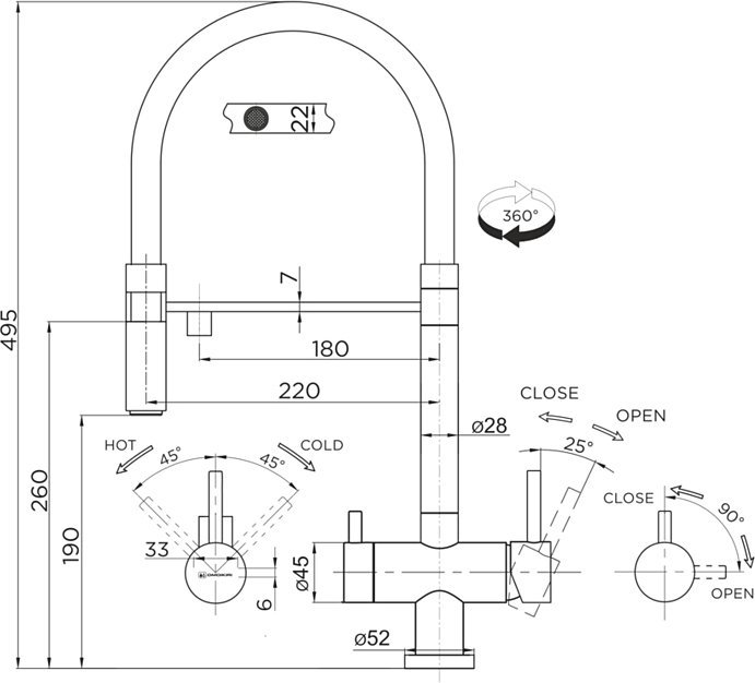 Смеситель Omoikiri Kanto C для кухонной мойки 4994015 - 1
