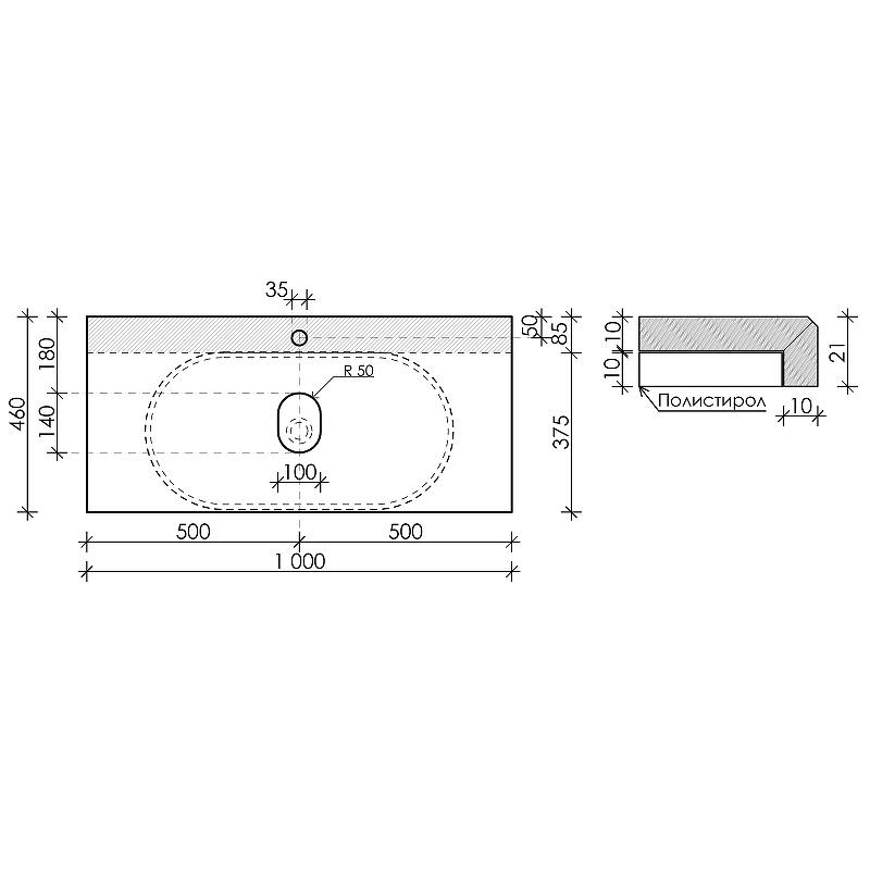 Столешница для ванной комнаты Sancos 100х46 черная TT100A1X - 2