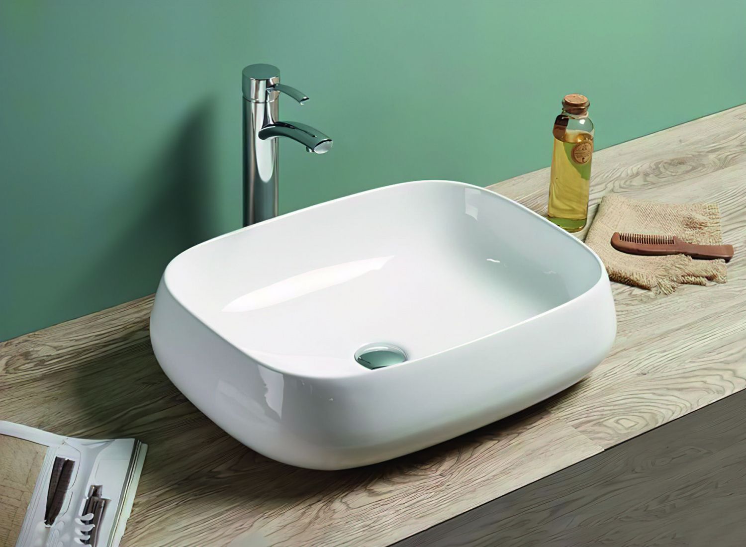 Раковина керамическая накладная AM-78102, цвет белый, 560х420х145 - 0