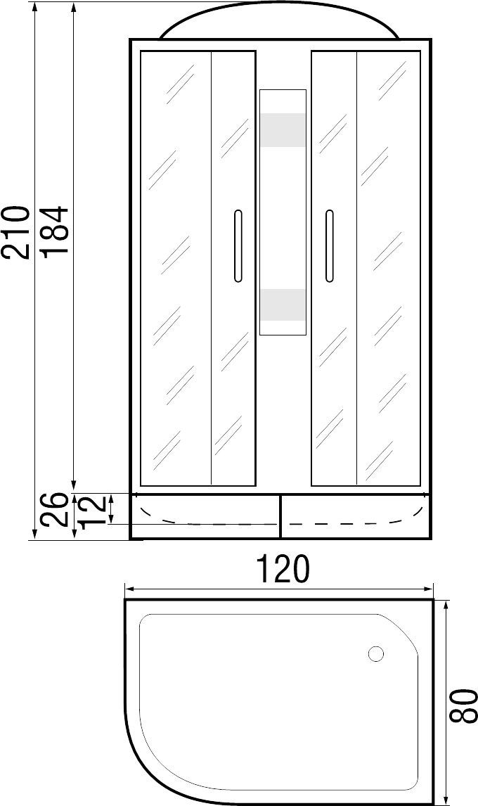 Душевая кабина с поддоном River Nara 120/80/24 MT R  10000002821 - 3