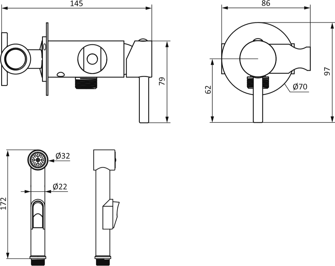 Гигиенический душ STWORKI by Damixa Хельсинки HFHS51000 со смесителем, С ВНУТРЕННЕЙ ЧАСТЬЮ, хром, встраиваемый, настенный, латунь - 3