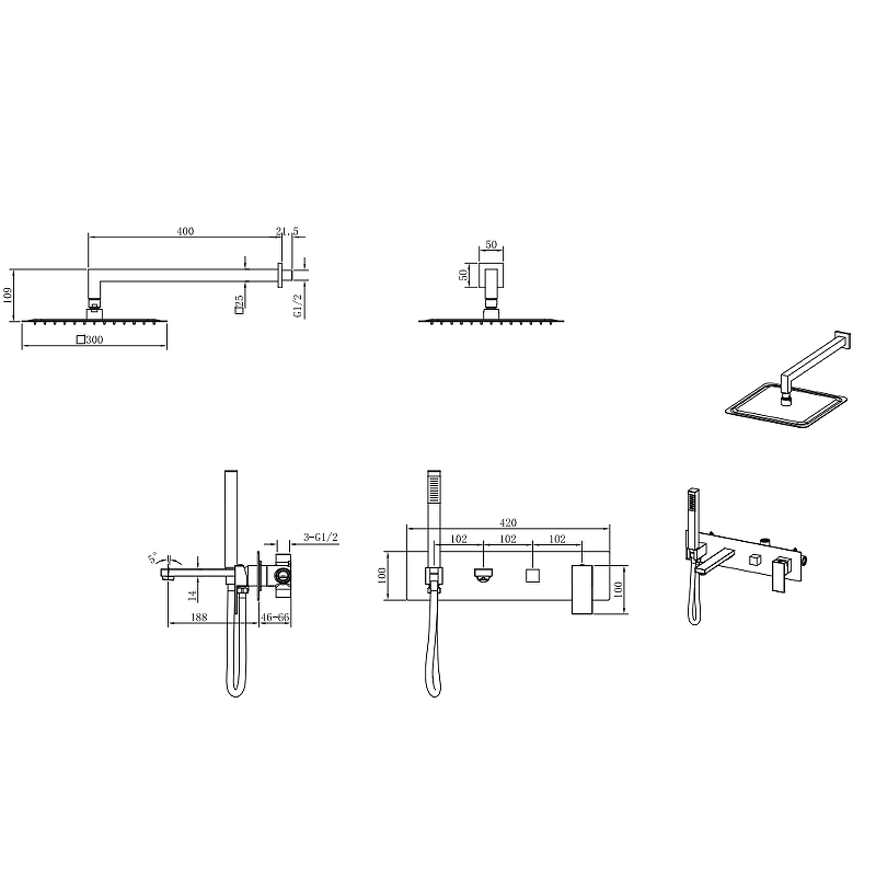 Душевой комплект Boheme Qubic золото глянцевый 474-G - 1