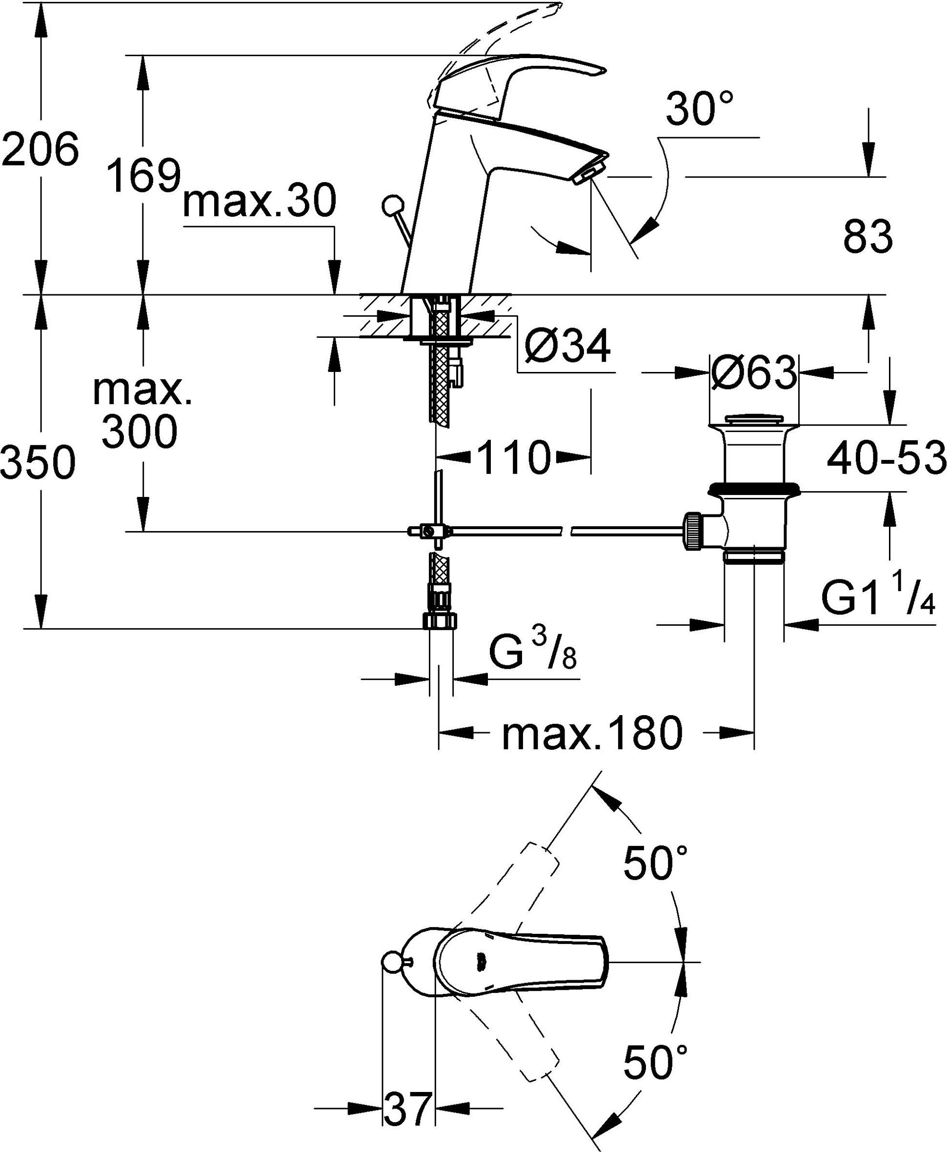 Смеситель Grohe Eurosmart 23322001 для раковины - 28