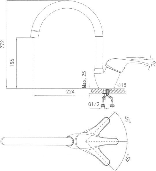 Смеситель Granula GR-1024 черный, для кухонной мойки - 1