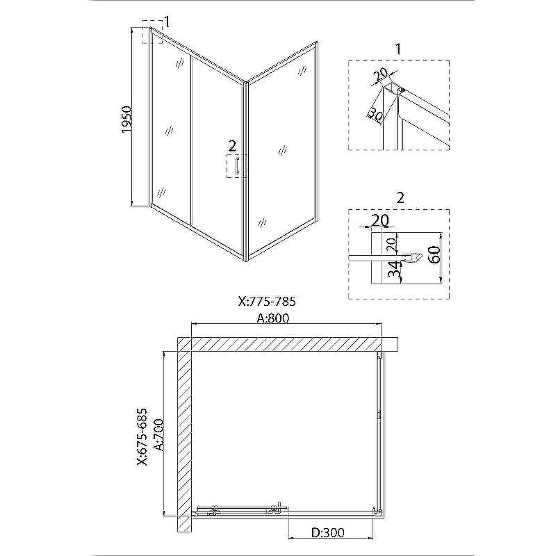 Душевая стенка Niagara Nova 70 NG-A70 профиль Хром стекло прозрачное - 2
