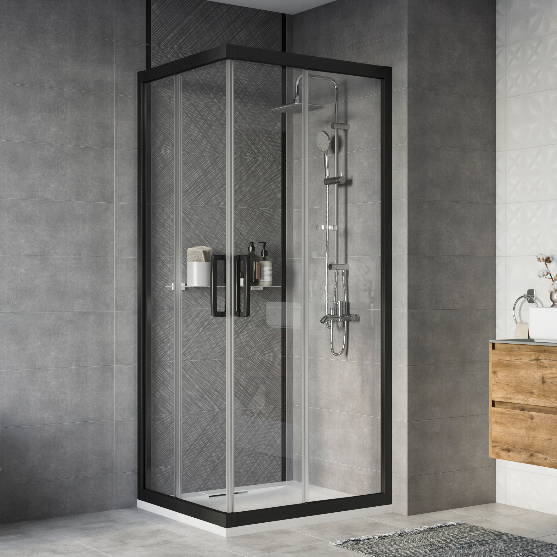 Душевой уголок STWORKI Карлстад DE019RC8090200BLK 90x80 см профиль черный матовый 3GW067TTKK000 - 0