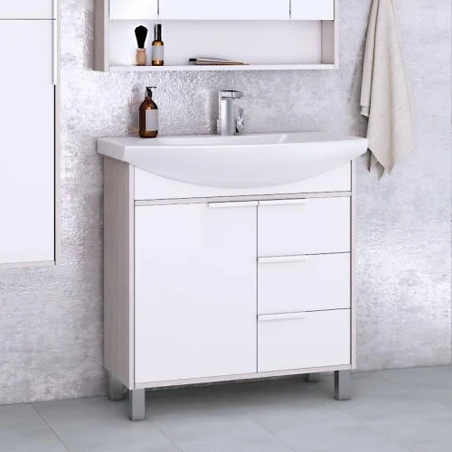 Тумба с раковиной Aquaton Рико 80 белый-светлое дерево 1A2154K1RIB90 - 4