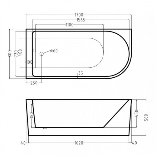 Акриловая ванна Esbano Afina 170х80 белый  ESVAAFINR - 1