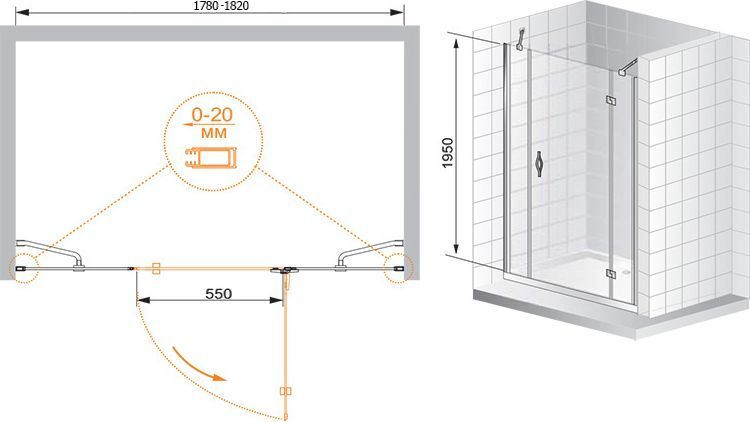 Душевая дверь в нишу Cezares Bergamo B13 60 60/60 C Cr R BERGAMO-W-B-13-60+60/60-C-Cr-R - 5