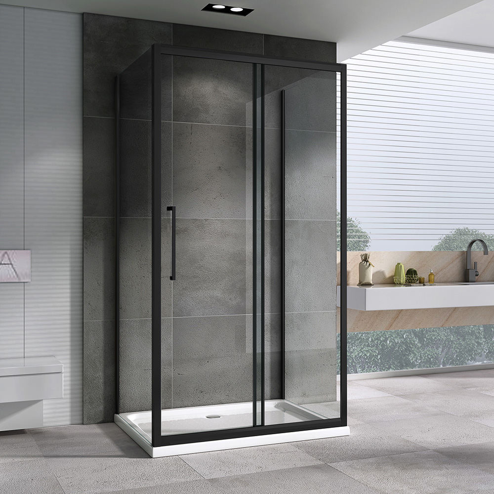 Душевой уголок Abber Schwarzer Diamant 140x60 профиль черный стекло прозрачное AG30140BH-S60B-S60B - 1