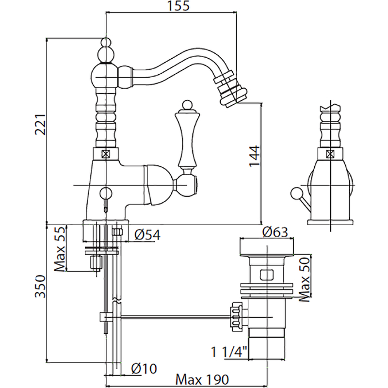Смеситель для биде Cezares Margot золото  MARGOT-BSM2-03/24-Bi/A - 1
